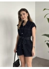 Belinden kuşaklı mini denim elbise