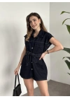 Belinden kuşaklı mini denim elbise