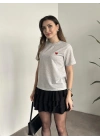 Bisiklet yaka bol kesim kalp nakışlı tişört gri