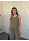Bisiklet yaka sıfır kol düz takım haki