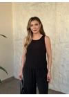 Bisiklet yaka sıfır kol düz takım siyah