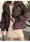 Buffy oversize kapşonlu şişme mont kahve