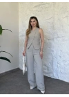 Çapraz asimetrik kesim çizgili takım yeşil