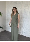 Çizgili belinden kuşaklı zampak takım haki