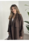 Çizgili uzun düğmeli beli kuşaklı oversize astarlı trençkot kahve ( ÖN SİPARİŞTEDİR. 7-10 İŞ GÜNÜ İÇERİSİNDE KARGOLANICAKTIR. !!!! )