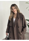Çizgili uzun düğmeli beli kuşaklı oversize astarlı trençkot kahve ( ÖN SİPARİŞTEDİR. 7-10 İŞ GÜNÜ İÇERİSİNDE KARGOLANICAKTIR. !!!! )