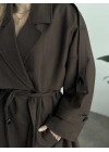 Çizgili uzun düğmeli beli kuşaklı oversize astarlı trençkot kahve ( ÖN SİPARİŞTEDİR. 7-10 İŞ GÜNÜ İÇERİSİNDE KARGOLANICAKTIR. !!!! )