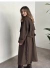 Çizgili uzun düğmeli beli kuşaklı oversize astarlı trençkot kahve ( ÖN SİPARİŞTEDİR. 7-10 İŞ GÜNÜ İÇERİSİNDE KARGOLANICAKTIR. !!!! )