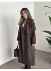Çizgili uzun düğmeli beli kuşaklı oversize astarlı trençkot kahve ( ÖN SİPARİŞTEDİR. 7-10 İŞ GÜNÜ İÇERİSİNDE KARGOLANICAKTIR. !!!! )