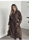 Çizgili uzun düğmeli beli kuşaklı oversize astarlı trençkot kahve ( ÖN SİPARİŞTEDİR. 7-10 İŞ GÜNÜ İÇERİSİNDE KARGOLANICAKTIR. !!!! )