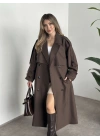 Çizgili uzun düğmeli beli kuşaklı oversize astarlı trençkot kahve ( ÖN SİPARİŞTEDİR. 7-10 İŞ GÜNÜ İÇERİSİNDE KARGOLANICAKTIR. !!!! )