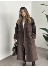 Çizgili uzun düğmeli beli kuşaklı oversize astarlı trençkot kahve ( ÖN SİPARİŞTEDİR. 7-10 İŞ GÜNÜ İÇERİSİNDE KARGOLANICAKTIR. !!!! )