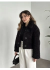 Çoban düğmeli peluş mont siyah