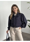 Crop boy cep detaylı yağmurluk ceket lacivert