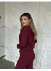 Crop detaylı kapüşonlu hırkalı takım bordo