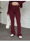 Crop detaylı kapüşonlu hırkalı takım bordo