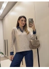 Denim dokunuş triko bej