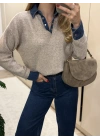 Denim dokunuş triko bej