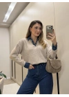 Denim dokunuş triko bej