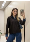 Denim dokunuş triko kahve