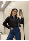 Denim dokunuş triko kahve