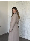 Dik yaka düğmeli uzun kaşe kaban krem