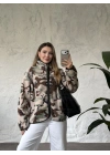 Dik yaka fermuarlı soft polar kamuflaj