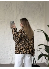Dik yaka fermuarlı soft polar leopar