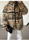 Dik yaka fermuarlı soft polar siyah desenli
