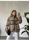 Dik yaka fermuarlı soft polar siyah desenli