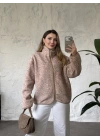 Dik yaka fermuarlı soft polar vizon benekli