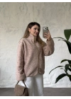 Dik yaka fermuarlı soft polar vizon benekli