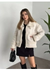 Dışı süet içi tamamen peluş rahat kesim mont taş