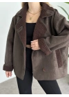 Dokulu süet içi peluşlu oversize marka model mont kahve