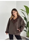 Dokulu süet içi peluşlu oversize marka model mont kahve