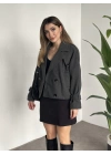 Düğmeli astarlı kısa kaşe kaban antrasit
