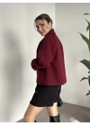Düğmeli astarlı kısa kaşe kaban bordo