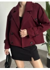 Düğmeli astarlı kısa kaşe kaban bordo