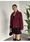 Düğmeli astarlı kısa kaşe kaban bordo