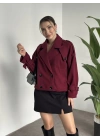 Düğmeli astarlı kısa kaşe kaban bordo