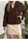 Düğmeli astarlı kısa kaşe kaban kahve