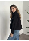 Düğmeli astarlı kısa kaşe kaban siyah