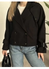 Düğmeli astarlı kısa kaşe kaban siyah