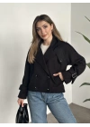 Düğmeli astarlı kısa kaşe kaban siyah