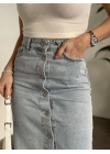 Düğmeli denim uzun etek açık