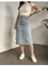 Düğmeli denim uzun etek açık