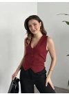 Düğmeli double kumaş yelek bordo