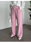 Enine boyuna likralı kemerli pantolon pembe