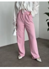 Enine boyuna likralı kemerli pantolon pembe