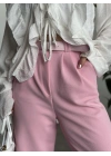 Enine boyuna likralı kemerli pantolon pembe